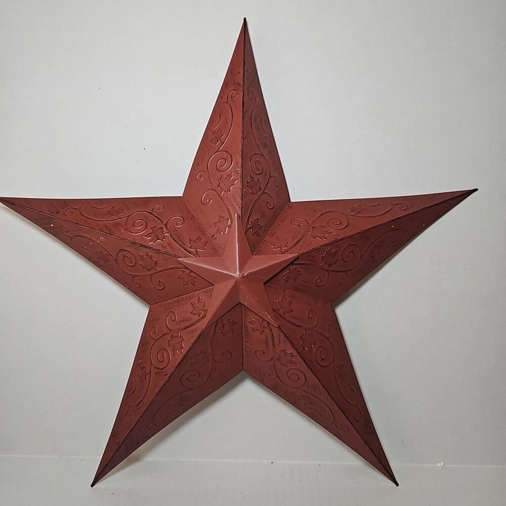 Gorgeous 17 " Burgundy Metal Barn Star with Embossed Pattern